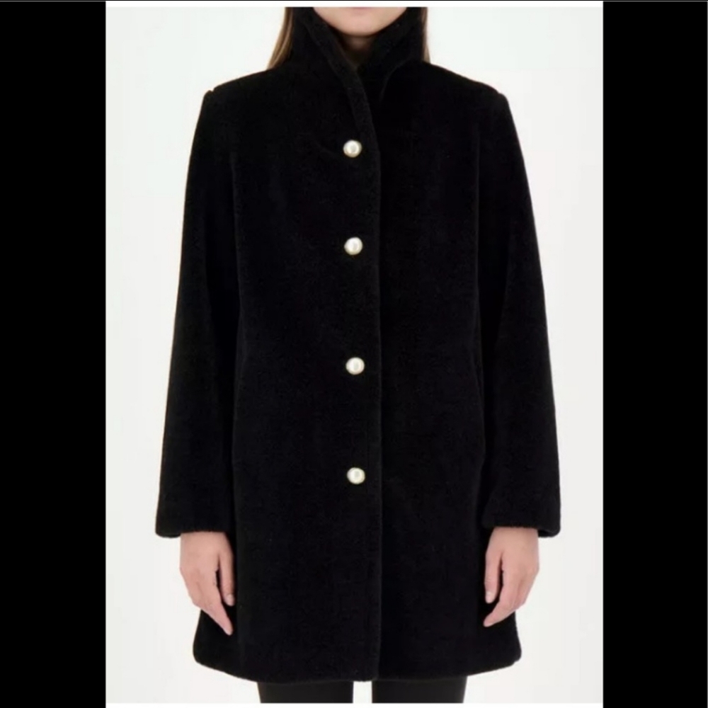 Kate Spade Pearl-button Teddy Faux-fur Coat in Black, Size: XS